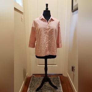 Merona Women's Pink And Orange Striped 3/4 Sleeve Button Down Shirt